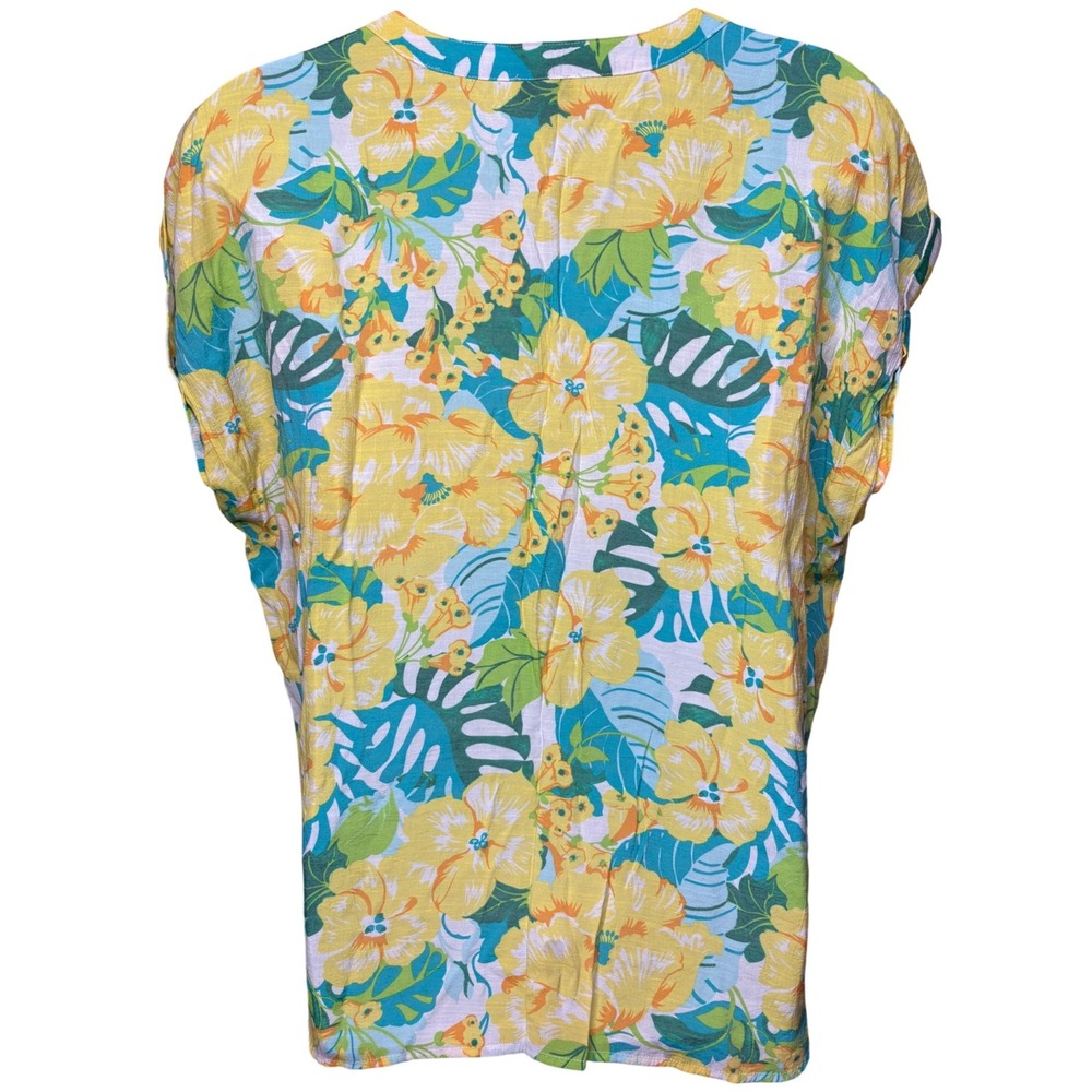 KIM ROGERS Womens Yellow Floral Tropical V-Neck Blouse 2X Flowy Airy Boho Artsy - Picture 3 of 9